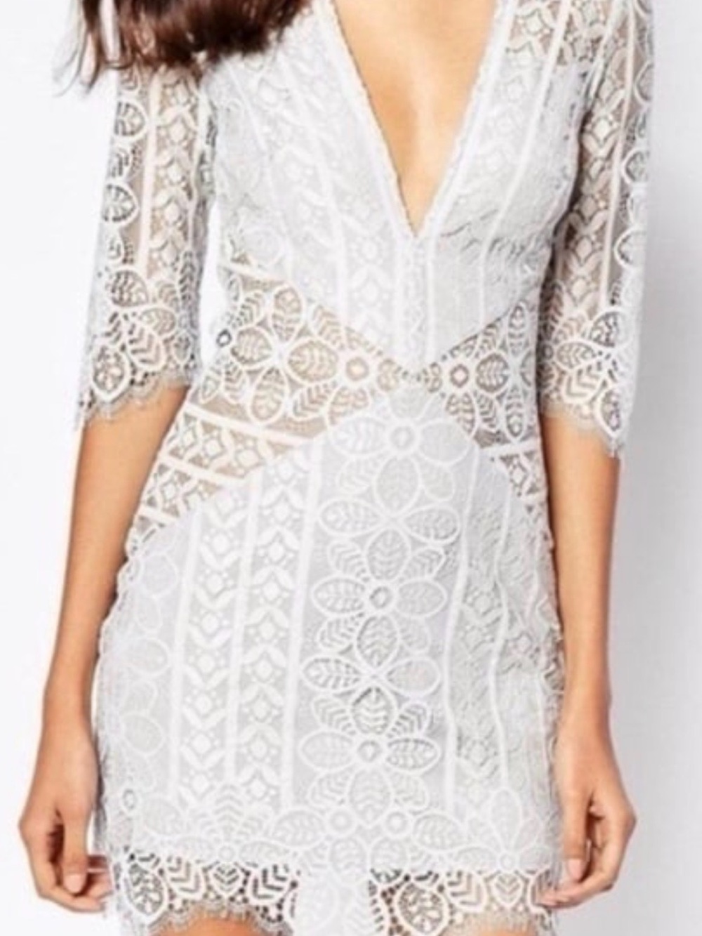 Blue/silver Lace V-Neck Mini Dress
